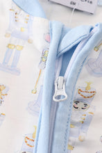 Load image into Gallery viewer, Blue nutcracker print zip boy romper
