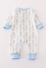 Load image into Gallery viewer, Blue nutcracker print zip boy romper
