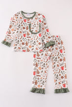 Load image into Gallery viewer, Merry christmas print girl ruffle pajamas set
