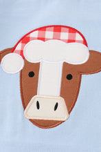 Load image into Gallery viewer, Blue christmas cow applique boy romper
