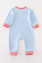 Load image into Gallery viewer, Blue christmas cow applique boy romper
