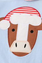 Load image into Gallery viewer, Blue christmas cow applique girl dress
