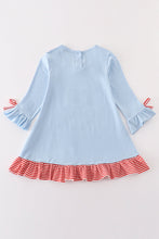 Load image into Gallery viewer, Blue christmas cow applique girl dress
