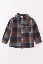 Load image into Gallery viewer, Brown plaid boy button down shirt
