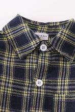 Load image into Gallery viewer, Navy plaid boy button down shirt
