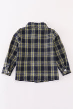 Load image into Gallery viewer, Navy plaid boy button down shirt
