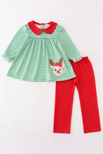 Load image into Gallery viewer, Green stripe christmas deer applique girl set
