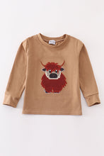 Load image into Gallery viewer, Brown cow applique boy top
