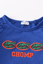 Load image into Gallery viewer, Blue chomp embroidery girl top
