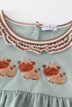 Load image into Gallery viewer, Green farm cow french knot girl set
