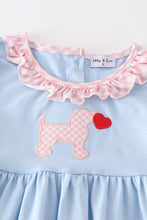 Load image into Gallery viewer, Blue valentine puppy heart applique girl set
