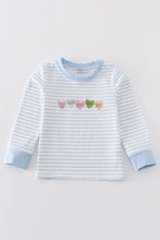 Load image into Gallery viewer, Blue stripe valentine heart embroidery boy top
