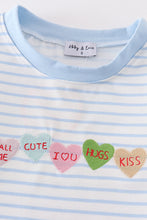 Load image into Gallery viewer, Blue stripe valentine heart embroidery boy top
