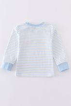 Load image into Gallery viewer, Blue stripe valentine heart embroidery boy top
