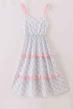 Load image into Gallery viewer, Pink bow print  ruffle mom dress
