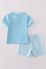 Load image into Gallery viewer, Blue gingham boy shorts set
