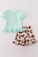 Load image into Gallery viewer, Green boots applique leopard girl set
