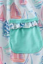 Load image into Gallery viewer, Green sailboat print ruffle girl set
