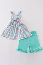 Load image into Gallery viewer, Green sailboat print ruffle girl set
