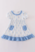 Load image into Gallery viewer, Blue bow ruffle girl dress
