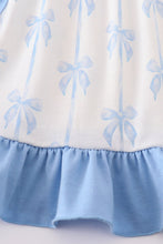 Load image into Gallery viewer, Blue bow ruffle girl dress
