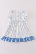 Load image into Gallery viewer, Blue bow ruffle girl dress
