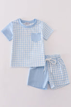 Load image into Gallery viewer, Blue gingham boy shorts set
