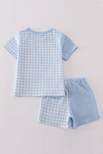 Load image into Gallery viewer, Blue gingham boy shorts set
