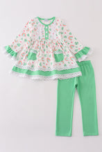 Load image into Gallery viewer, Green rainbow clover girl pants set
