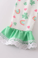 Load image into Gallery viewer, Green rainbow clover girl pants set
