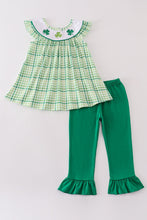 Load image into Gallery viewer, Green lucky clover embroidery girl pants set
