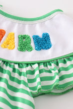 Load image into Gallery viewer, Green stripe lucky charm french knot girl set
