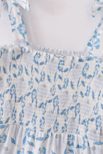 Load image into Gallery viewer, Blue Porcelain Petals print smocked mom&amp;me dress
