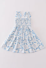 Load image into Gallery viewer, Blue Porcelain Petals print smocked mom&amp;me dress
