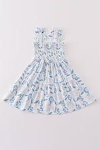 Load image into Gallery viewer, Blue Porcelain Petals print smocked mom&amp;me dress
