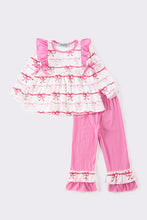 Load image into Gallery viewer, Pink stripe bow print girl pants set
