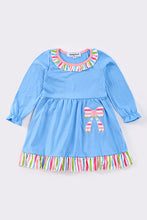 Load image into Gallery viewer, Blue bow applique girl dress
