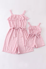 Load image into Gallery viewer, Pink dot print strap ruffle jumpsuit mommy &amp; me
