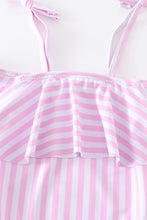 Load image into Gallery viewer, Pink stripe strap girl swimsuit one piece UPF50+
