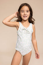 Load image into Gallery viewer, Green daisy print tie one piece girl swimsuit
