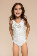 Load image into Gallery viewer, Green daisy print tie one piece girl swimsuit
