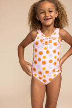 Load image into Gallery viewer, Orange floral print tie one piece girl swimsuit
