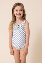 Load image into Gallery viewer, Gren plaid tie one piece girl swimsuit
