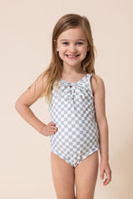 Load image into Gallery viewer, Gren plaid tie one piece girl swimsuit
